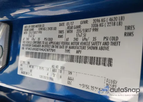 2017 Ford Escape Se z USA, uszkodzony, nr VIN 1FMCU0GD1HUC97791